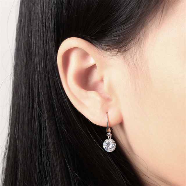925 Sterling Silver Round Zirconia Hook Earrings