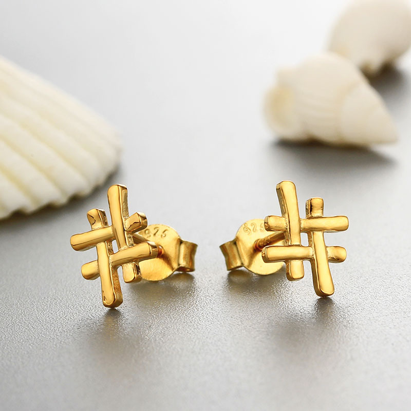 925 Sterling Silver Number Sign Stud Earrings