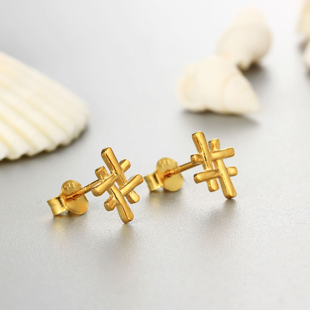 925 Sterling Silver Number Sign Stud Earrings