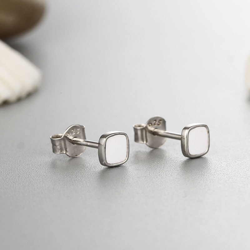 925 Sterling Silver Drop Square Stud Earrings