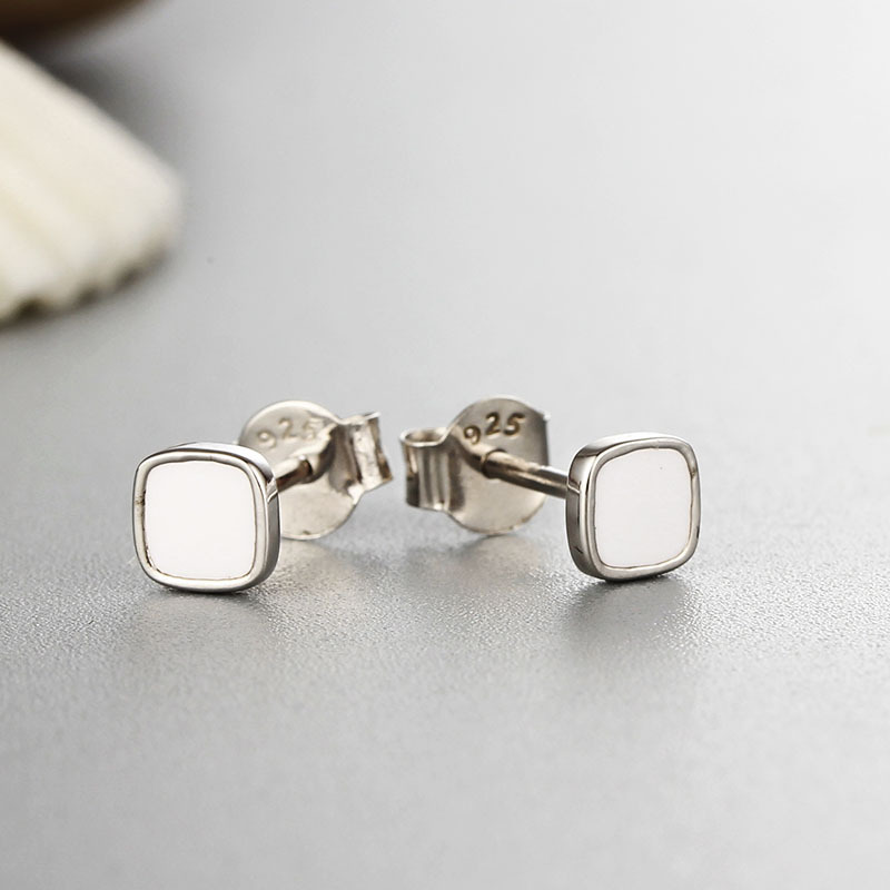 925 Sterling Silver Drop Square Stud Earrings