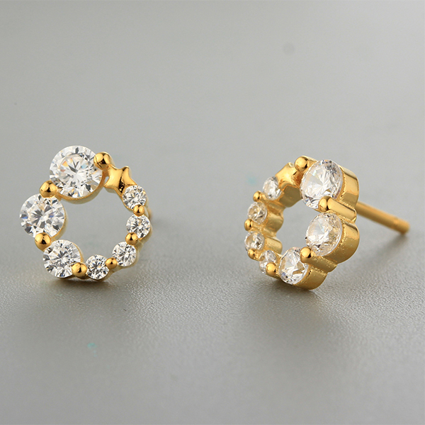 925 Sterling Silver Cubic Zirconia Round Ring Earring