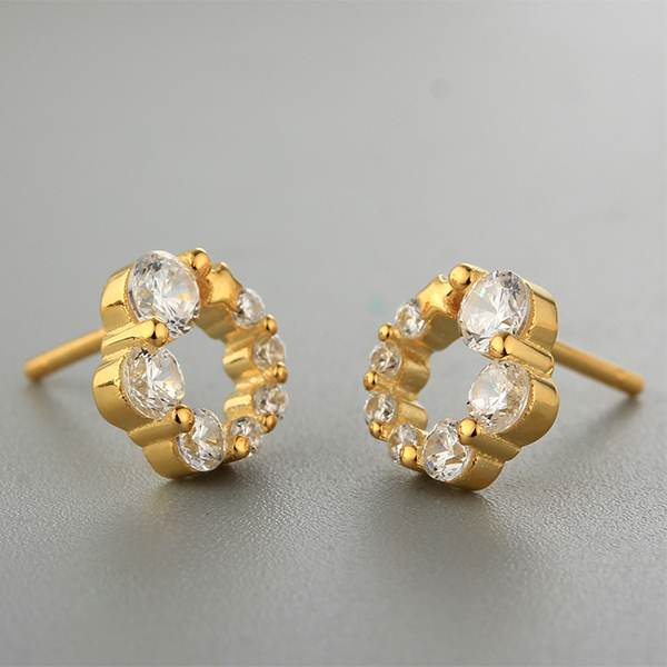 925 Sterling Silver Cubic Zirconia Round Ring Earring