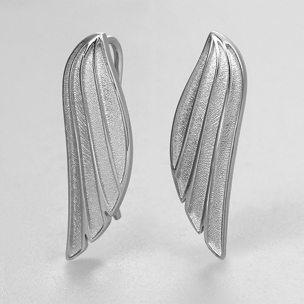 925 Sterling Silver Feather Wing Hook Earrings
