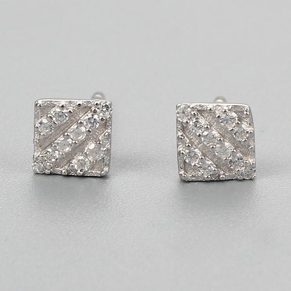 925 Sterling Silver CZ Stone Square Stud Earrings