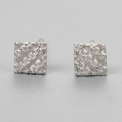 925 Sterling Silver CZ Stone Square Stud Earrings