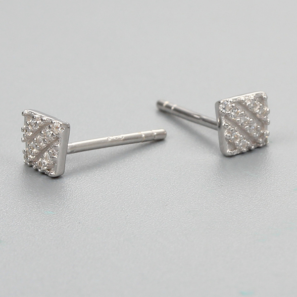 925 Sterling Silver CZ Stone Square Stud Earrings
