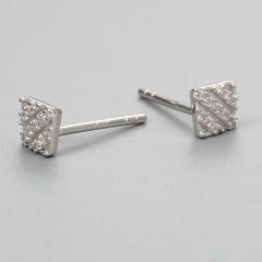 925 Sterling Silver CZ Stone Square Stud Earrings