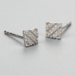 925 Sterling Silver CZ Stone Square Stud Earrings