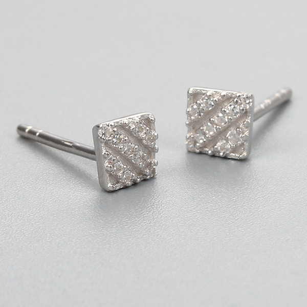 925 Sterling Silver CZ Stone Square Stud Earrings