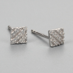 925 Sterling Silver CZ Stone Square Stud Earrings