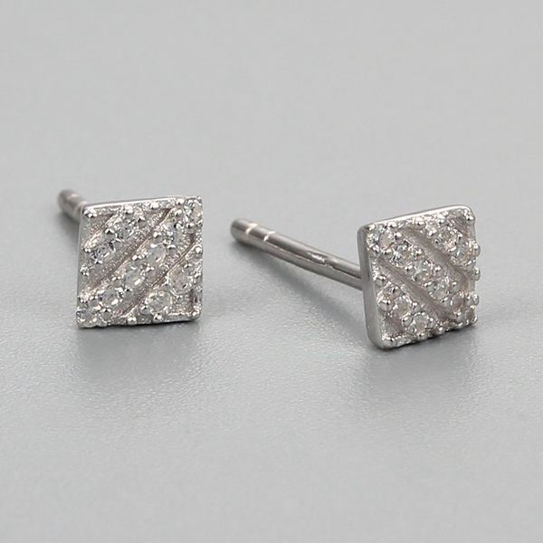 925 Sterling Silver CZ Stone Square Stud Earrings