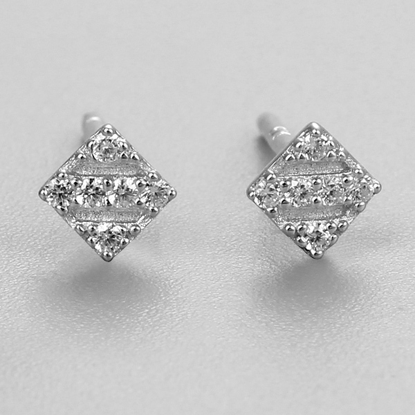 925 Sterling Silver CZ Stone Diamond Shaped Stud Earrings