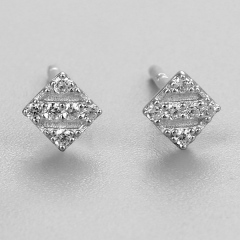 925 Sterling Silver CZ Stone Diamond Shaped Stud Earrings