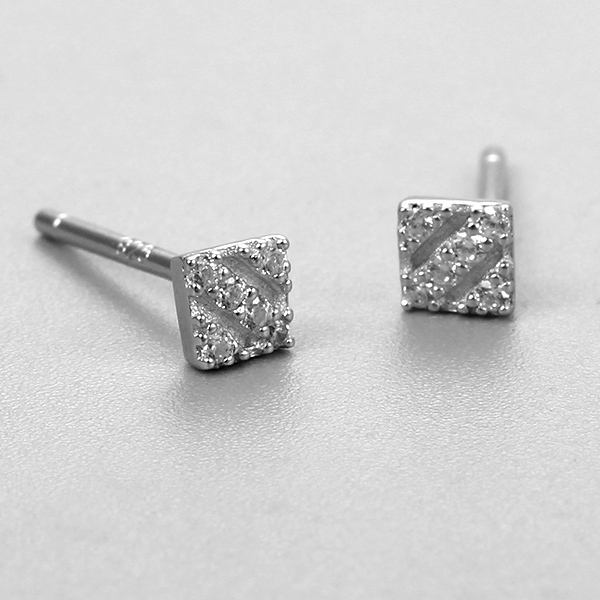 925 Sterling Silver CZ Stone Diamond Shaped Stud Earrings