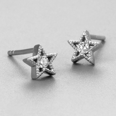 925 Sterling Silver CZ Stone Star Stud Earrings