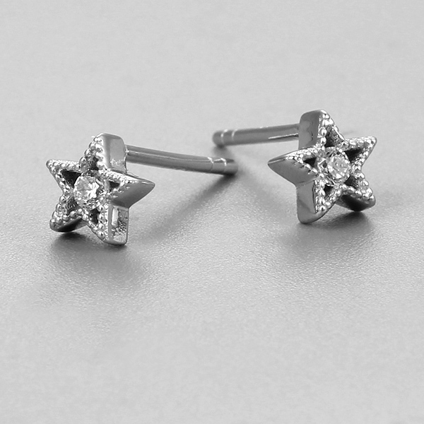 925 Sterling Silver CZ Stone Star Stud Earrings