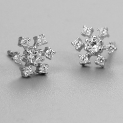 925 Sterling Silver CZ Stone Snowflake Stud Earrings