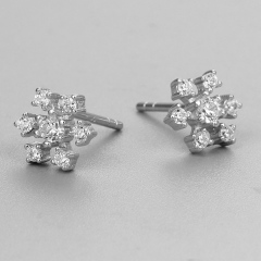 925 Sterling Silver CZ Stone Snowflake Stud Earrings