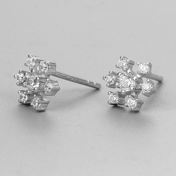 925 Sterling Silver CZ Stone Snowflake Stud Earrings