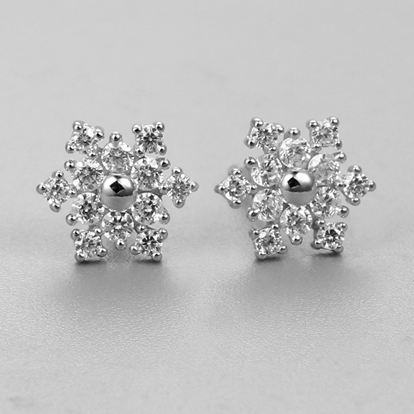925 Sterling Silver CZ Stone Snowflake Stud Earrings
