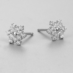 925 Sterling Silver CZ Stone Snowflake Stud Earrings