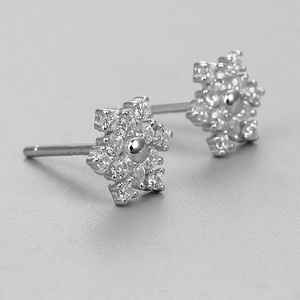 925 Sterling Silver CZ Stone Snowflake Stud Earrings