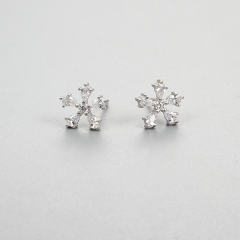 925 Sterling Silver CZ Stone Snowflake Stud Earrings