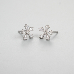 925 Sterling Silver CZ Stone Snowflake Stud Earrings