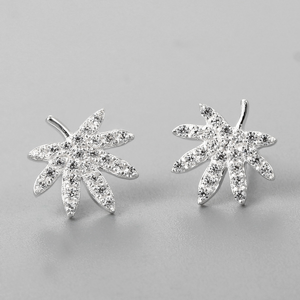925 Sterling Silver Cubic Zirconia Leaf Stud Earrings