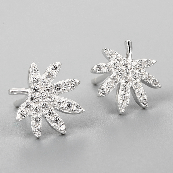 925 Sterling Silver Cubic Zirconia Leaf Stud Earrings