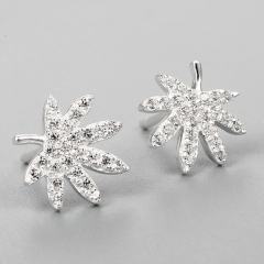 925 Sterling Silver Cubic Zirconia Leaf Stud Earrings