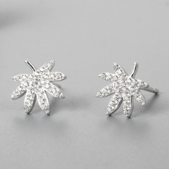 925 Sterling Silver Cubic Zirconia Leaf Stud Earrings