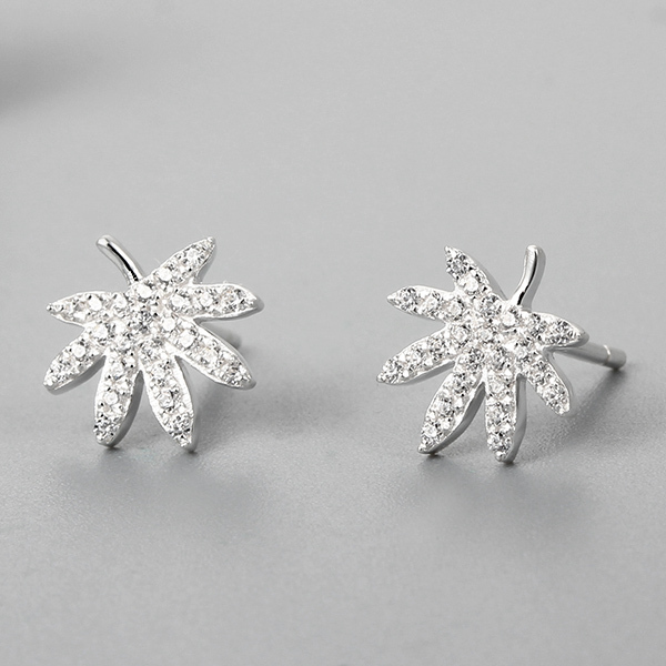 925 Sterling Silver Cubic Zirconia Leaf Stud Earrings
