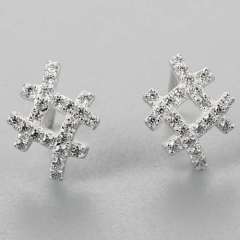 925 Sterling Silver CZ Number Sign Stud Earrings