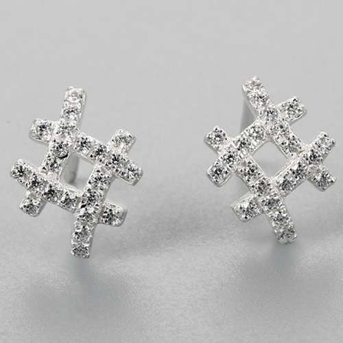 925 Sterling Silver CZ Number Sign Stud Earrings