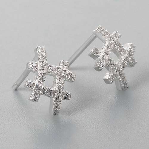 925 Sterling Silver CZ Number Sign Stud Earrings