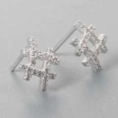 925 Sterling Silver CZ Number Sign Stud Earrings