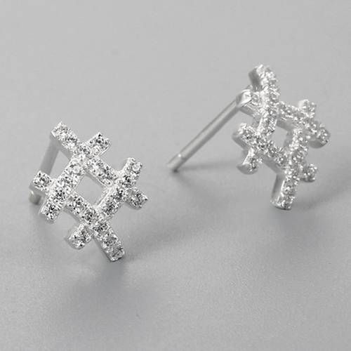925 Sterling Silver CZ Number Sign Stud Earrings