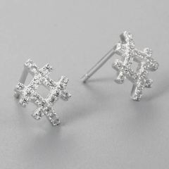 925 Sterling Silver CZ Number Sign Stud Earrings