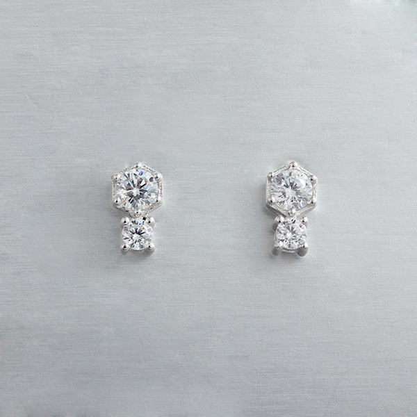 925 Sterling Silver Double Cubic Zirconia Earrings