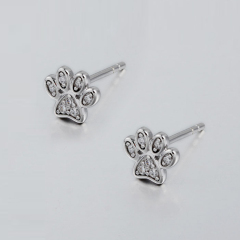 925 Sterling Silver Cubic Zirconia Dog Paw Stud Earrings