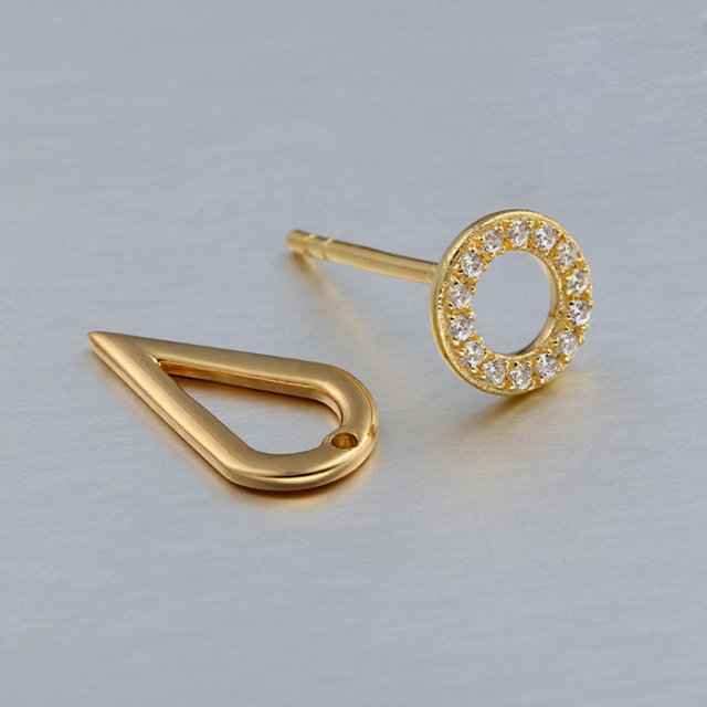 925 Sterling Silver CZ Geometry Stud Earrings