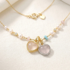 925 Sterling Silver Heart Gemstone Charm