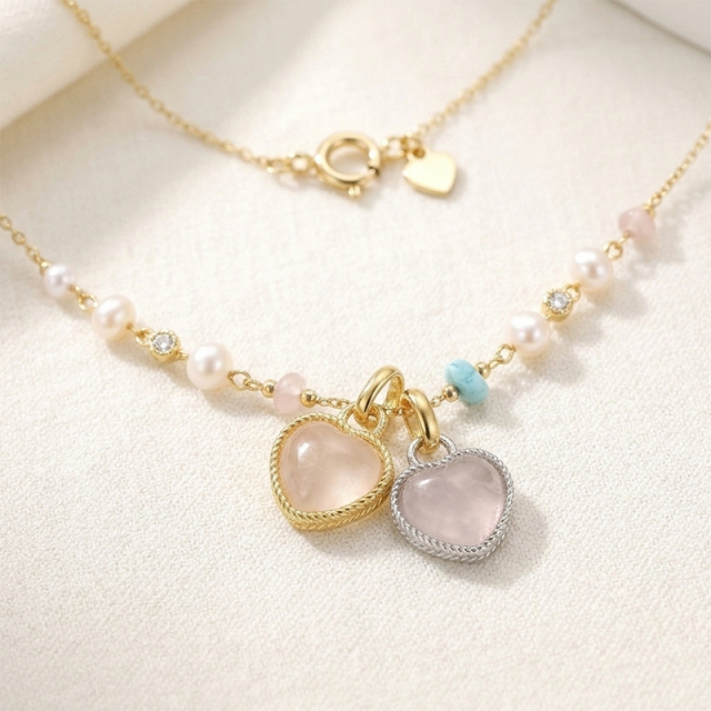 925 Sterling Silver Heart Gemstone Charm
