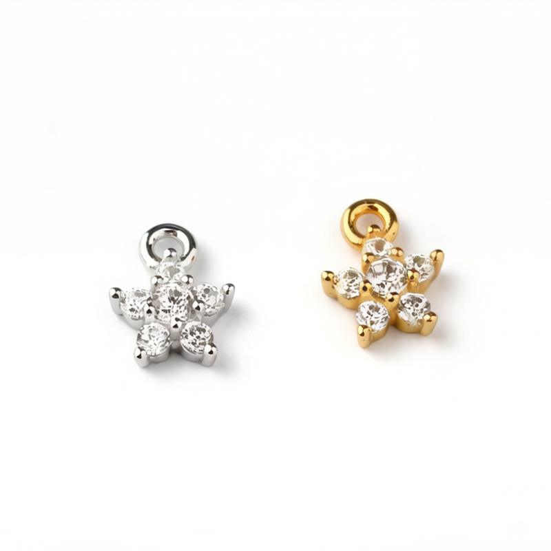 925 Sterling Silver Pave CZ Star Charm