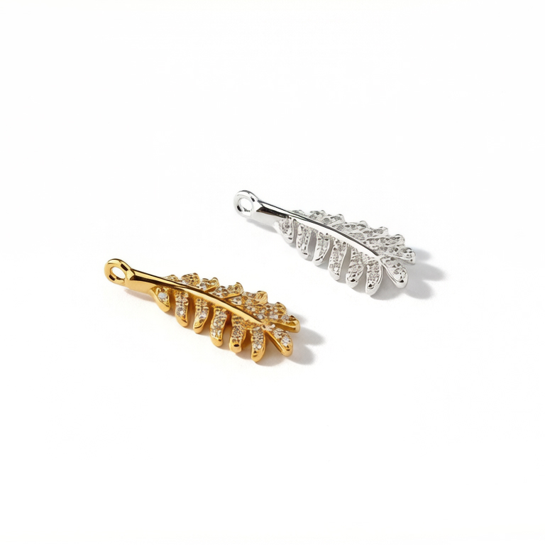 925 Sterling Silver CZ Leaf Charm