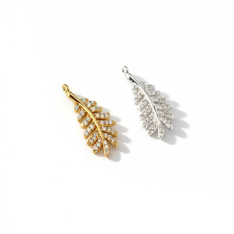 925 Sterling Silver CZ Leaf Charm