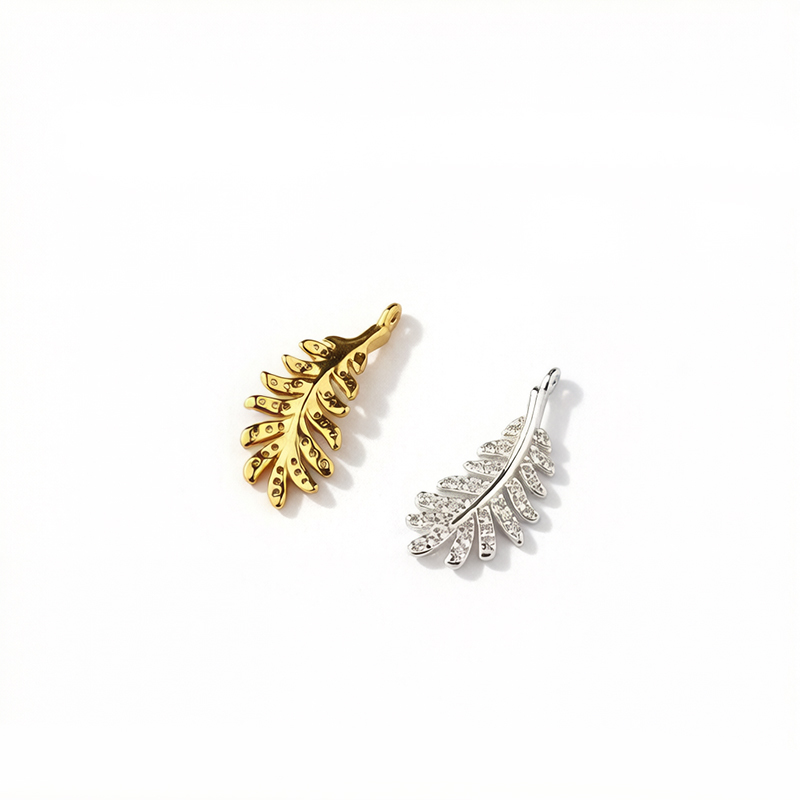 925 Sterling Silver CZ Leaf Charm