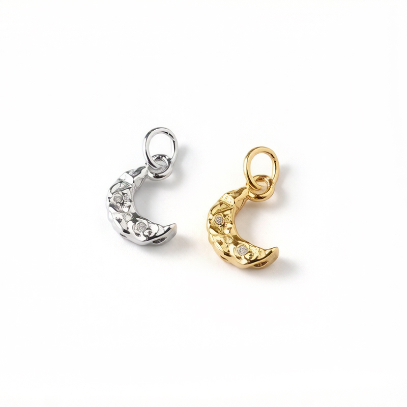 925 Sterling Silver Hammered Textured Crescent Moon Charm